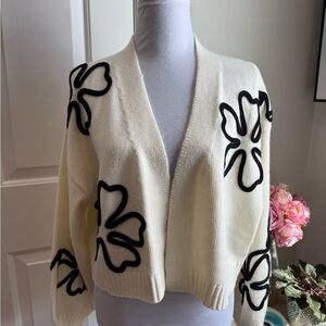 NWT Maeve by Anthropologie Cream Cardigan with Black Floral Design